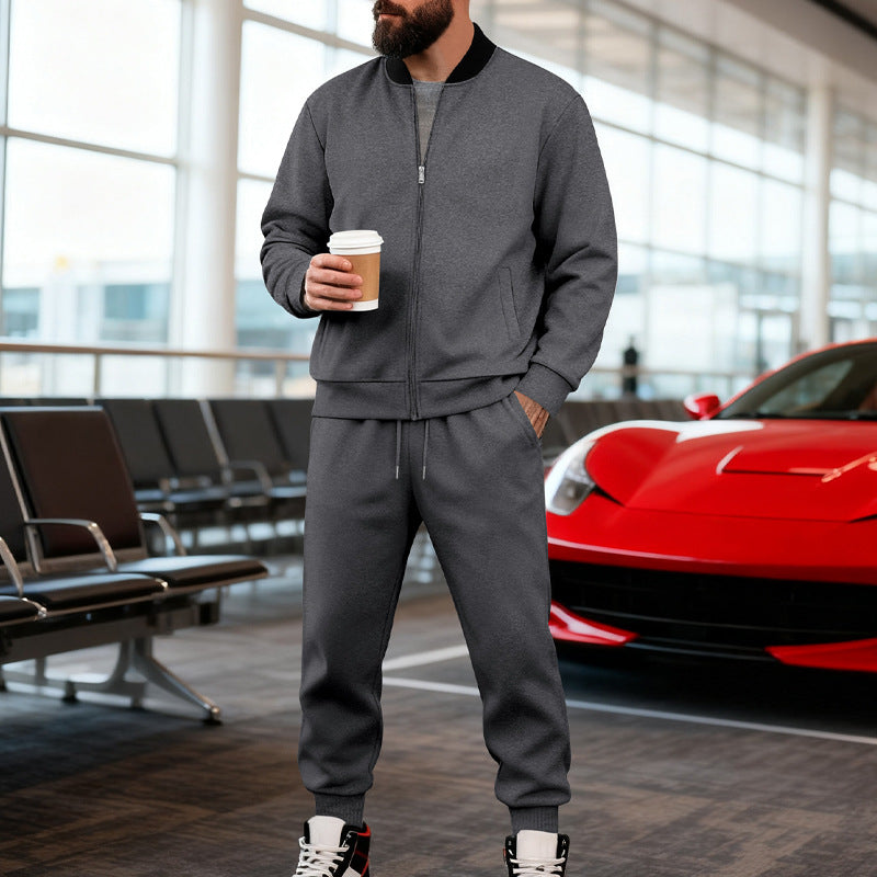 Herren nan sportlicher Freizeitanzug aus weicher Baumwollmischung mit Reißverschlussjacke und elastischer Jogginghose R&B