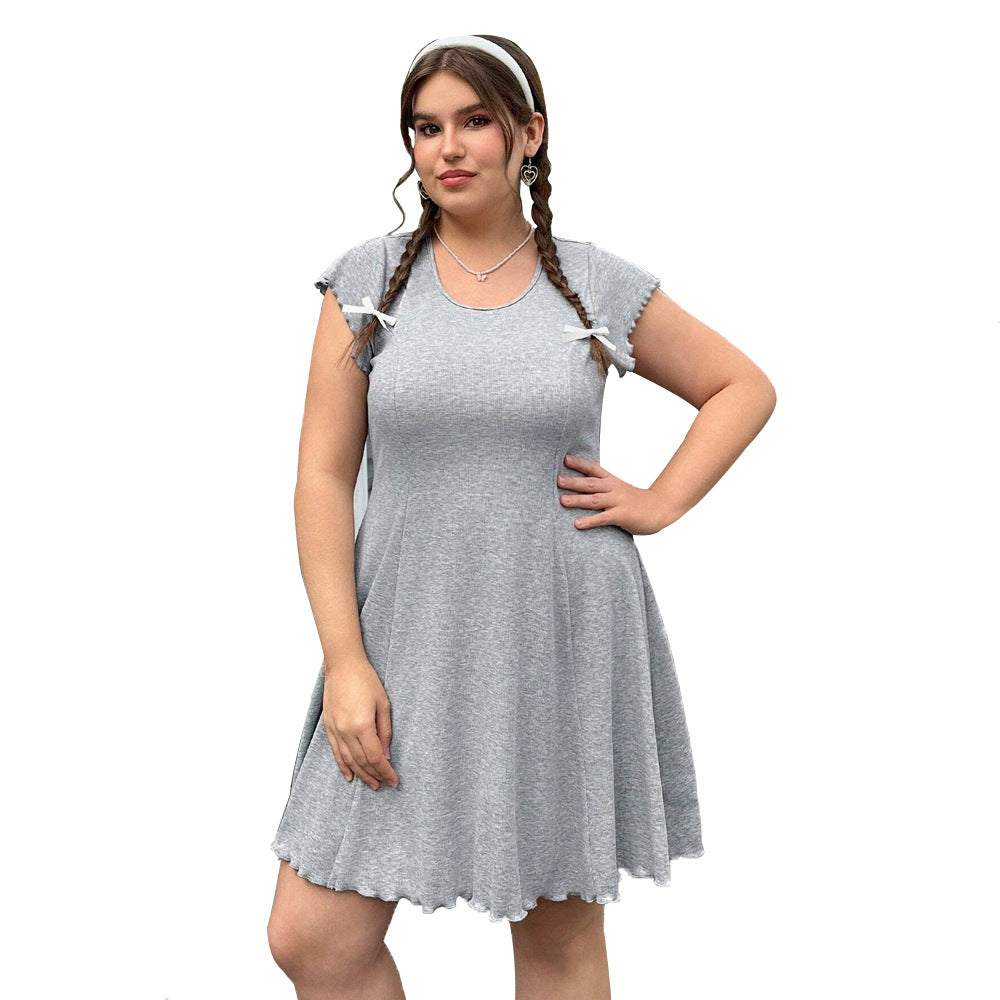 Damen lässiges Jersey-Kleid mit verspielt geschwungenem Saum und dekorativen Bändern R&B