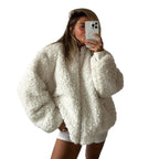 Damen gemütliche Teddyjacke mit hohem Kragen R&B