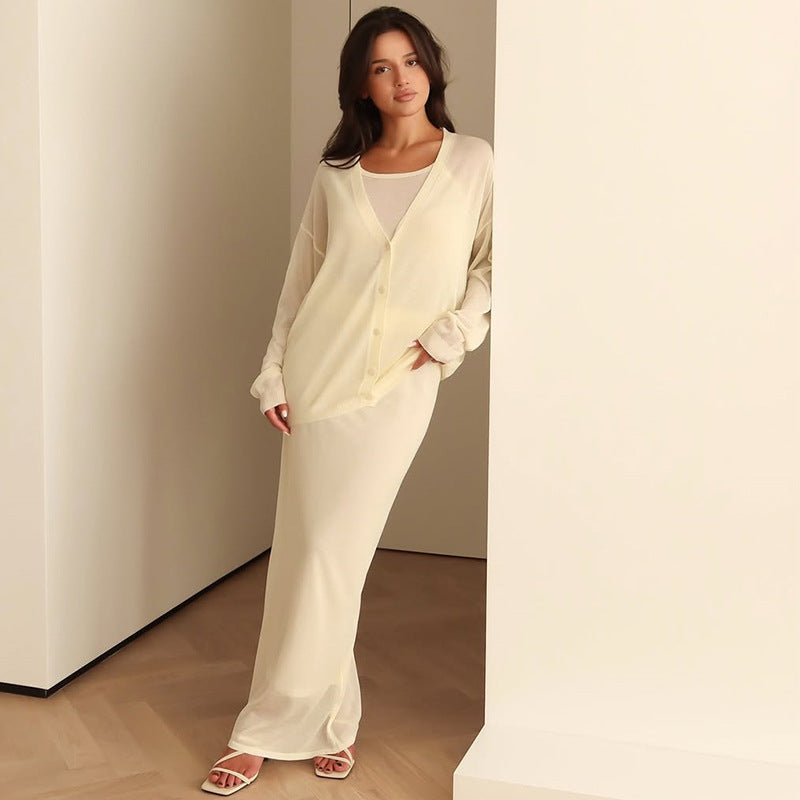 Damen langes Joint-Kleid mit offenem Cardigan R&B