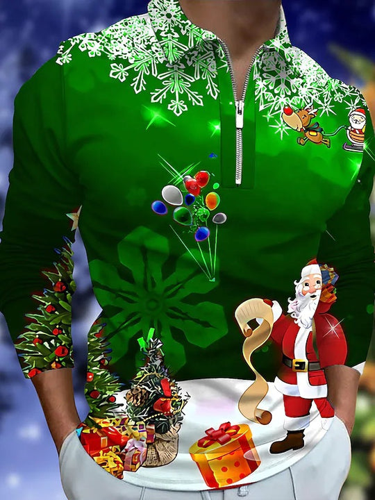 Herren Weihnachtliches Langarmshirt mit festlichem Grafikdesign und praktischem Reißverschluss R&B