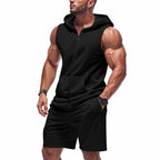 Herren nan sportliches Kapuzen-Set mit ärmelloser Sweatjacke, durchgehendem Reißverschluss und Trainingsshorts R&B
