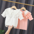 Mädchen Bluse mit Spitzenkragen und Rüschendetails R&B