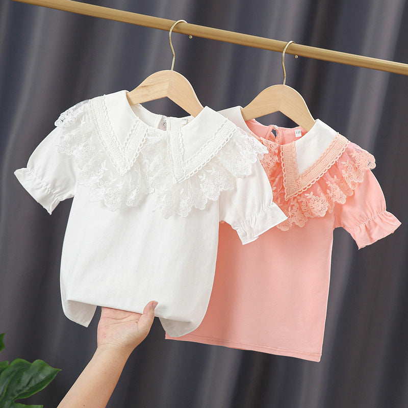 Mädchen Bluse mit Spitzenkragen und Rüschendetails R&B