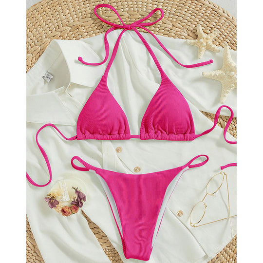 Damen Triangel-Bikini-Set mit verstellbaren Schnüren und feinem Strukturmuster R&B