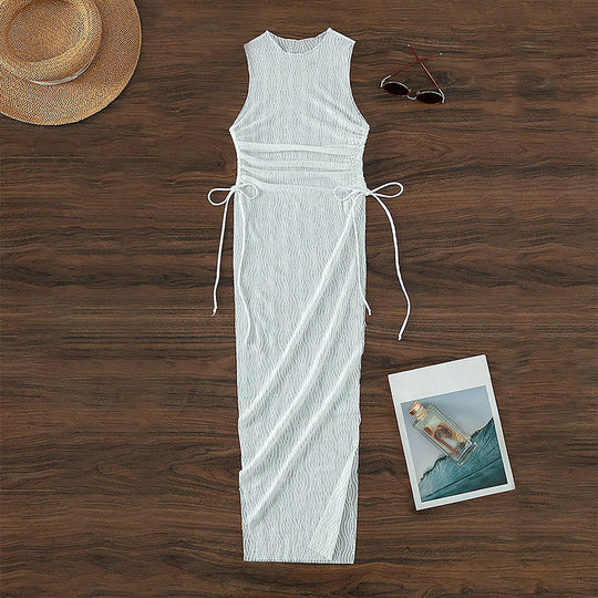 Damen Maxikleid mit taillierter Silhouette und elastischen Bindebändern R&B