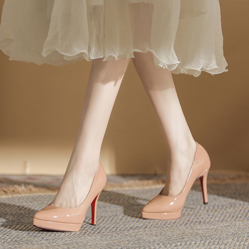 Damen elegante Plateau-Pumps mit glänzendem Lackfinish R&B