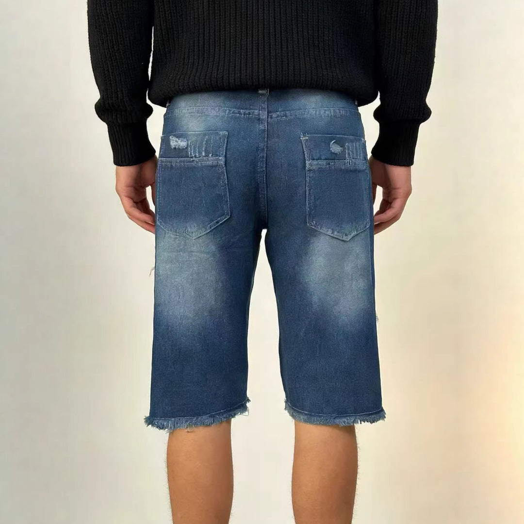 Herren lässige destroyed Jeansshorts mit fransigen Abschlüssen und weitem Bein R&B