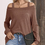 Damen Off-Shoulder Pullover mit modischen Trägern R&B