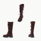 Damen Modische Overknee-Stiefel mit robustem Plateau und dekorativen Schnallen R&B