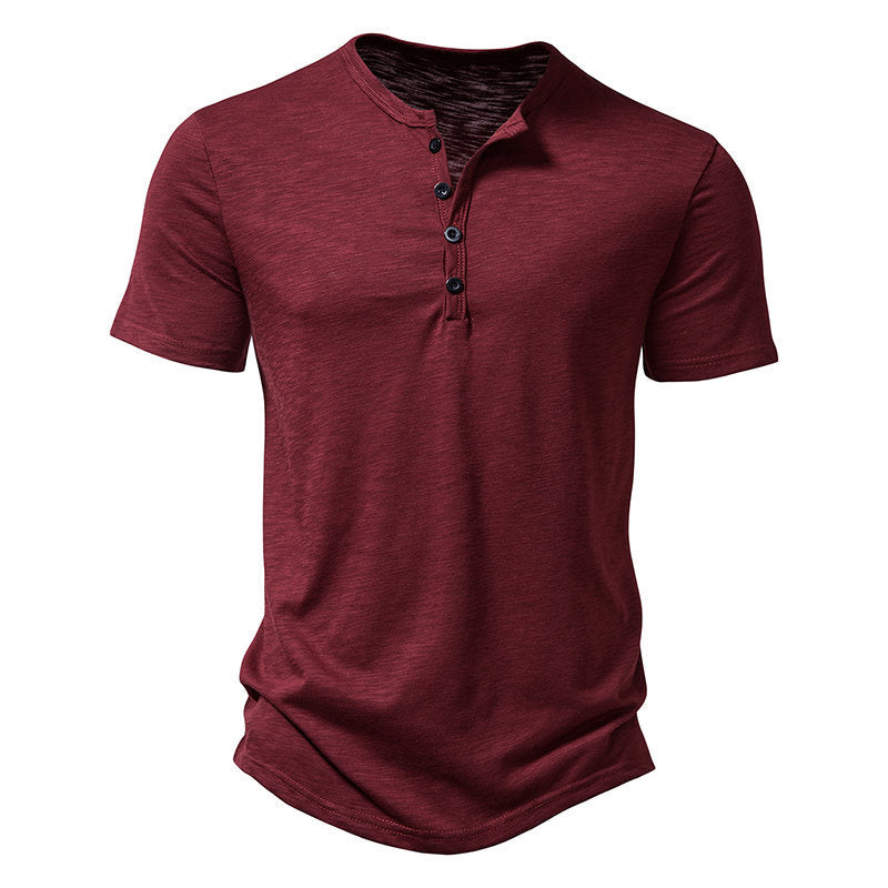 Herren Kurzarm-Henley-Shirt mit klassischem Knopfdesign R&B