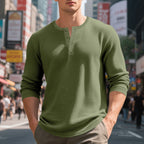 Herren nan thermoregulierendes Waffel-Thermalshirt mit Kurzknopfleiste und gerundetem Saum R&B