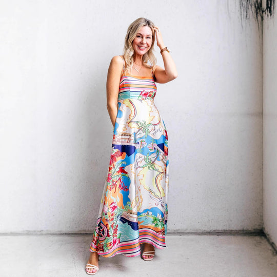 Damen Maxi-Kleid mit aufregendem Grafikdruck und verspieltem Design R&B