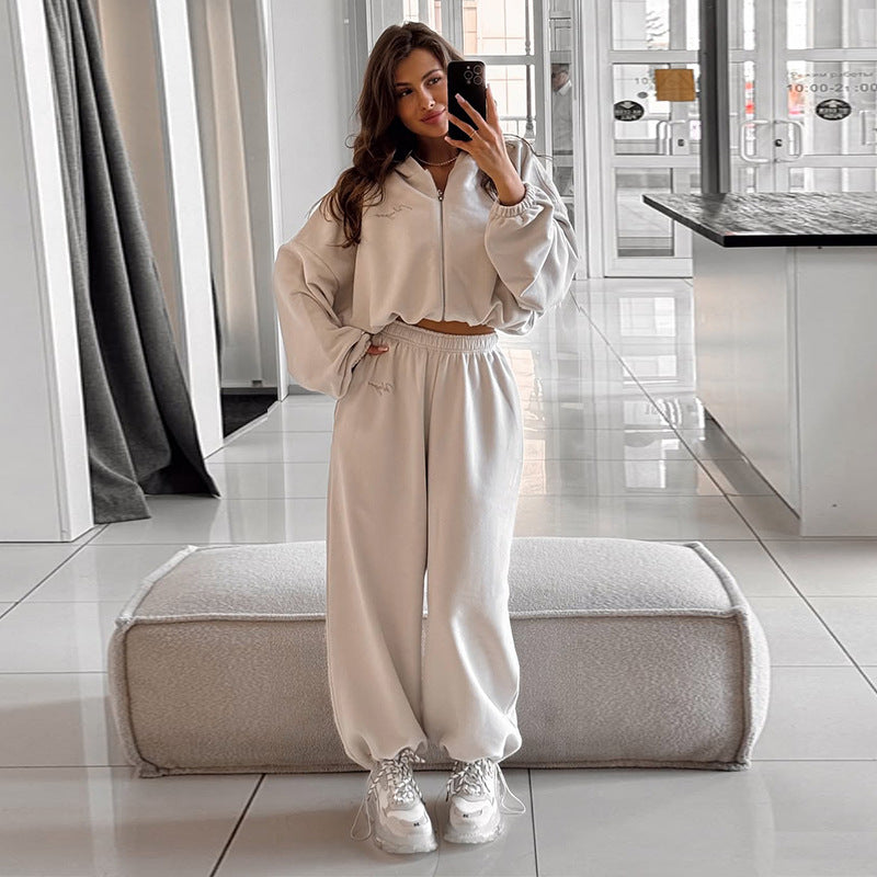 Damen lässiges Cropped Sweatshirt und Jogginghose Set R&B