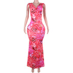 Damen figurbetontes Maxikleid mit floralem Design und elegantem Cowl-Ausschnitt R&B