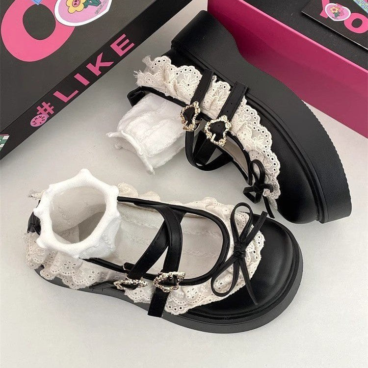 Damen Plattform-Sandalen mit verspieltem Spitzendetail und elegantem Riemenverschluss R&B