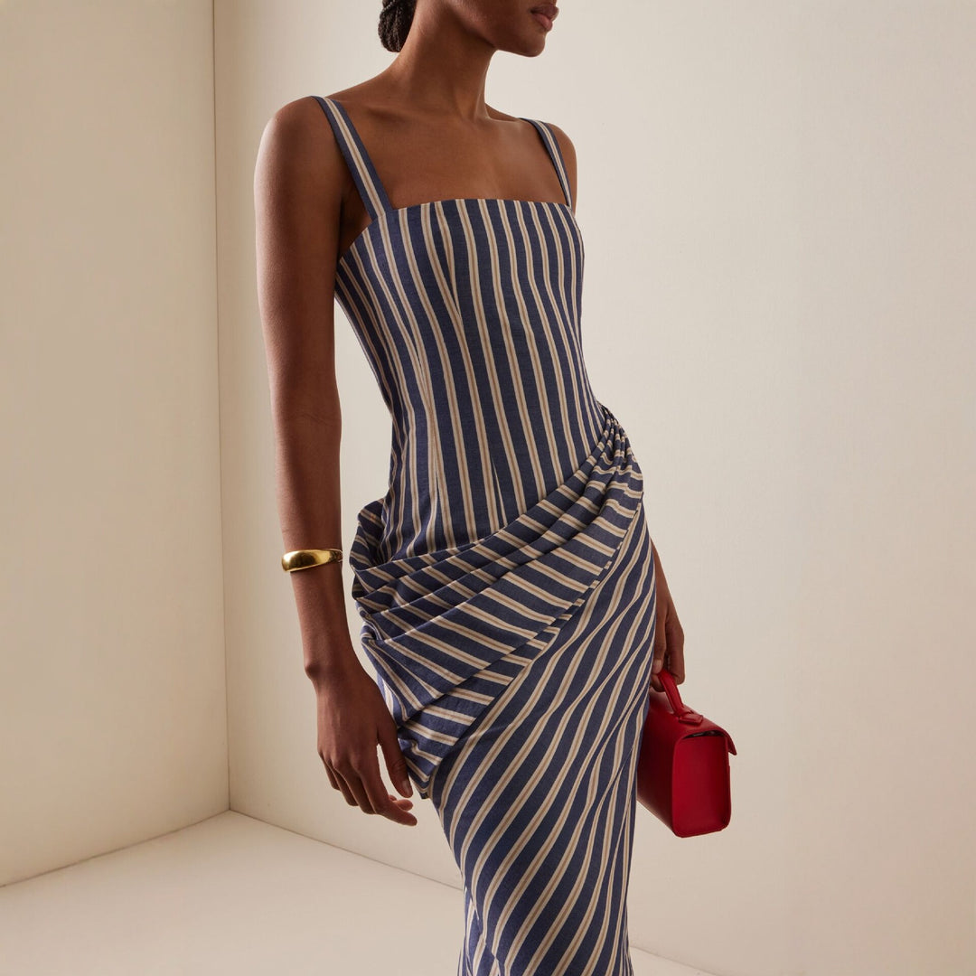 Damen Maxikleid mit asymmetrischen Drapierungen und hohem Schlitz R&B