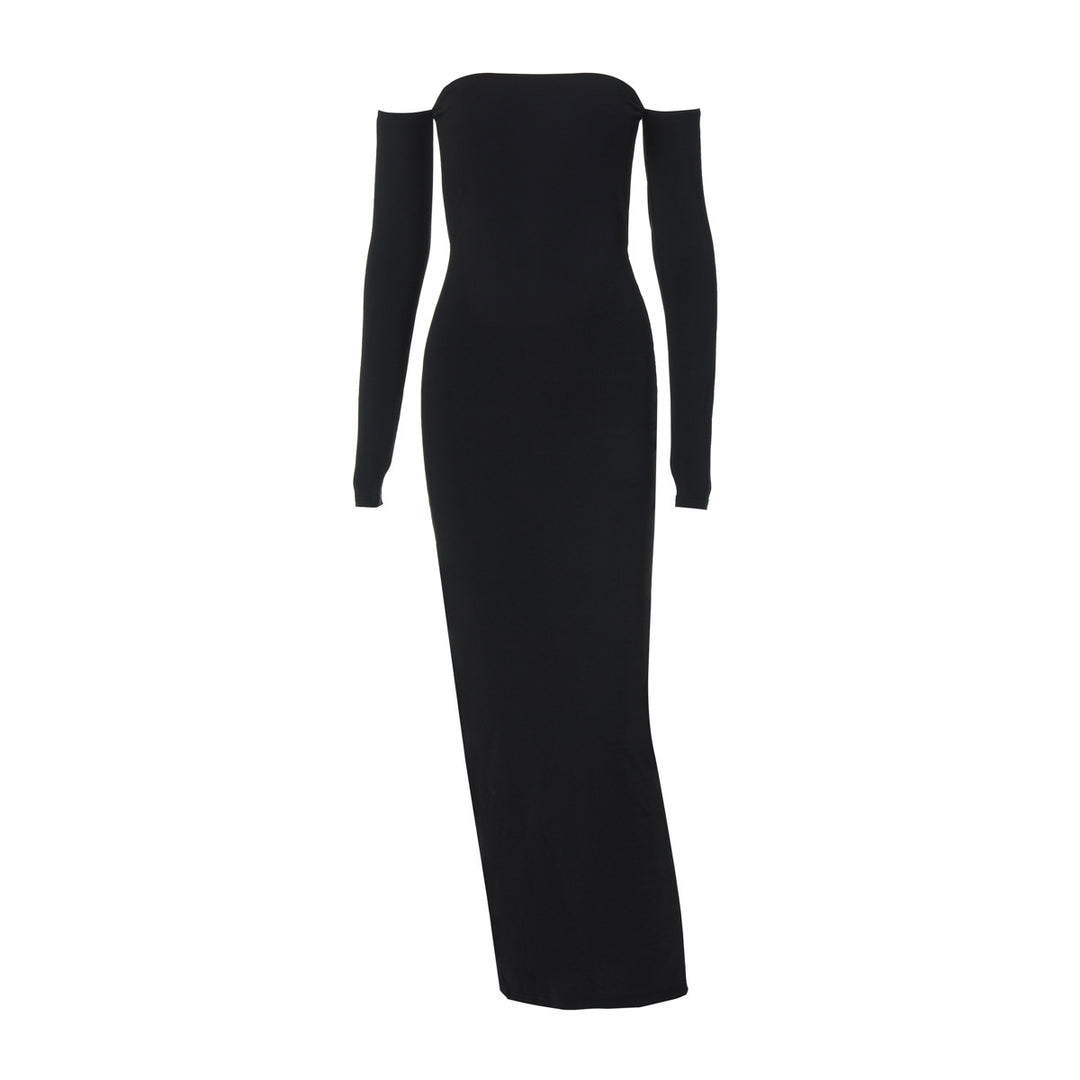 Damen Elegantes langes Kleid mit schulterfreiem Design und langen Ärmeln R&B