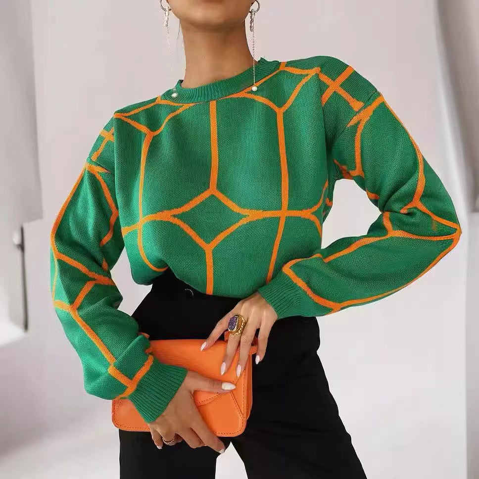 Damen strukturiertes Pullover mit geometrischem Muster und lässigem Schnitt R&B