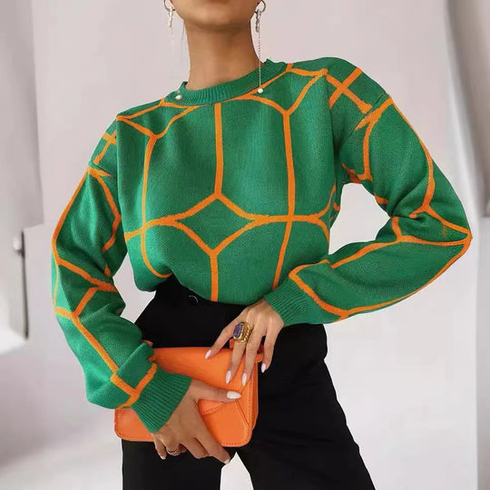 Damen strukturiertes Pullover mit geometrischem Muster und lässigem Schnitt R&B
