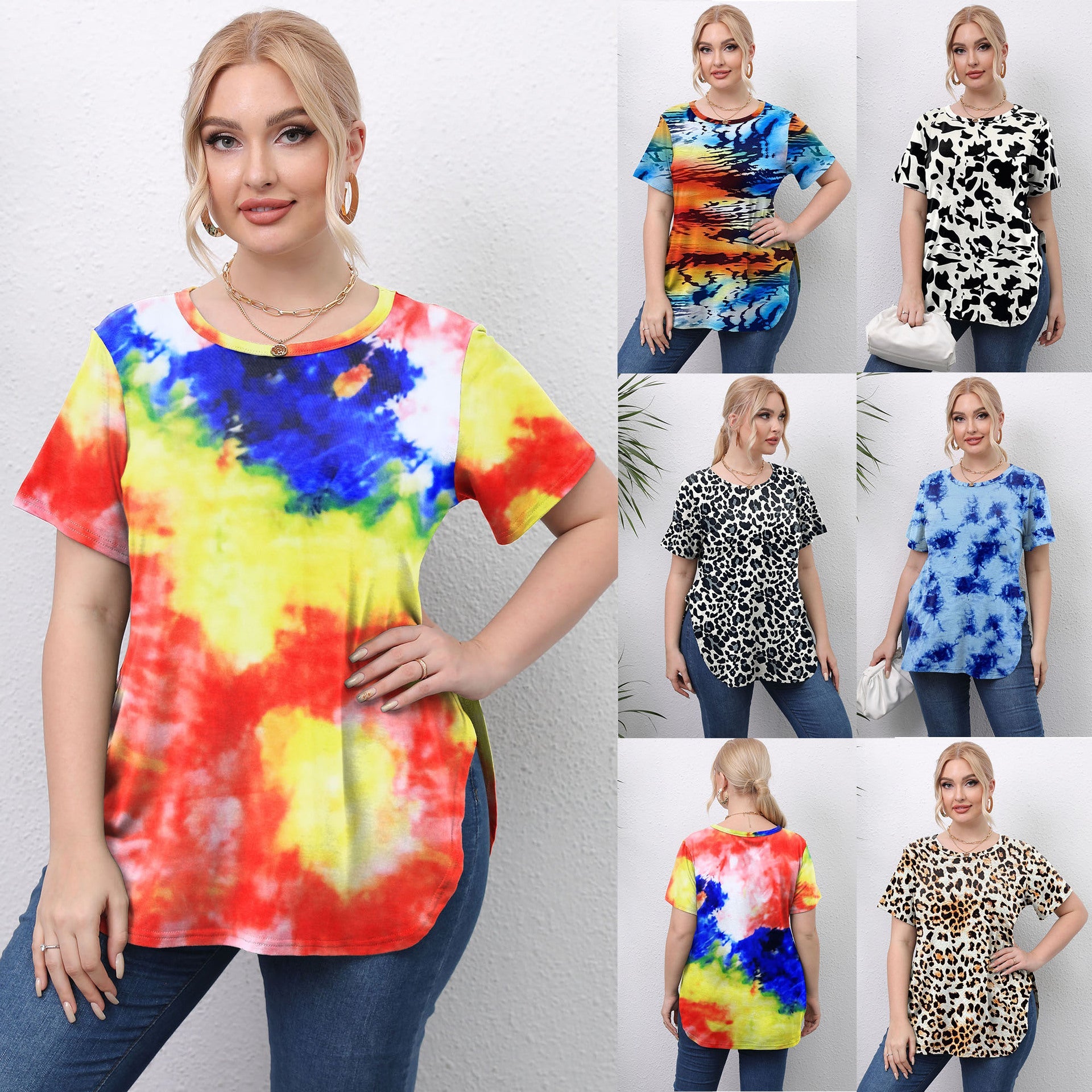 Damen lässiges T-Shirt mit modernem Batikdesign R&B