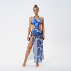 Damen Strandkleid mit transparentem Rock und floralem Design