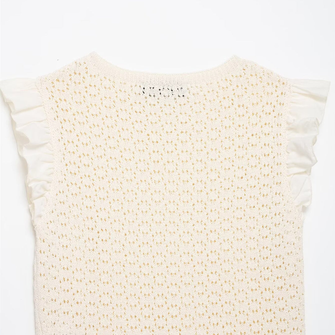 Damen Rüschenshirt mit feiner Lochstickerei und gerafftem Saum R&B