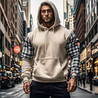 Herren Hoodie mit karierten Ärmeln und Kängurutasche R&B