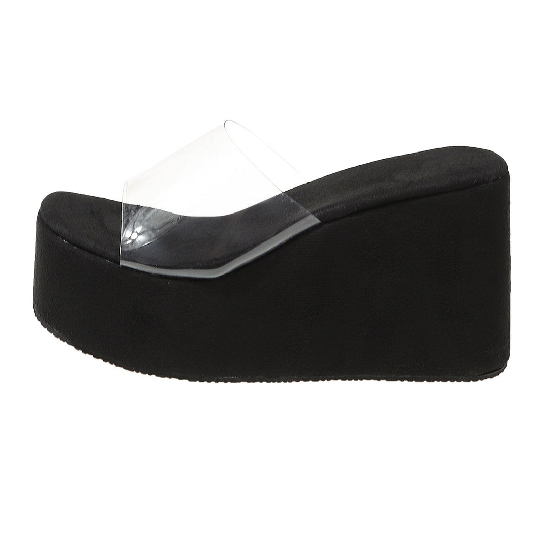 Damen Plattform-Sandalen mit transparentem Riemen und buntem Streifendetail R&B