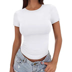 Damen figurbetontes Kurzarm-T-Shirt aus elastischem Material R&B