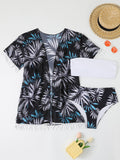 Damen elegantes Strandoutfit mit floralem Überwurf und passendem Bikini R&B