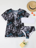 Damen elegantes Strandoutfit mit floralem Überwurf und passendem Bikini R&B