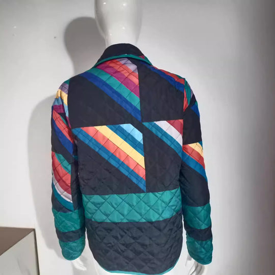 Damen Steppjacke mit buntem geometrischen Muster R&B