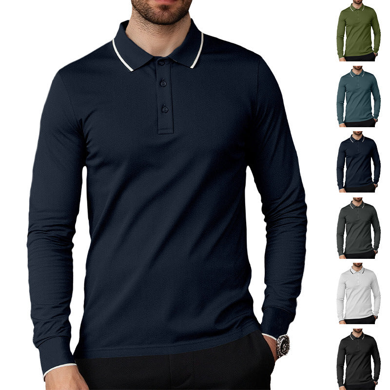 Herren nan langärmeliges Piqué-Poloshirt mit Kontrastpaspel am Kragen und Bündchen R&B