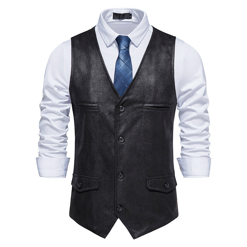 Herren Kunstleder Weste mit modernem Schnitt und praktischen Taschen