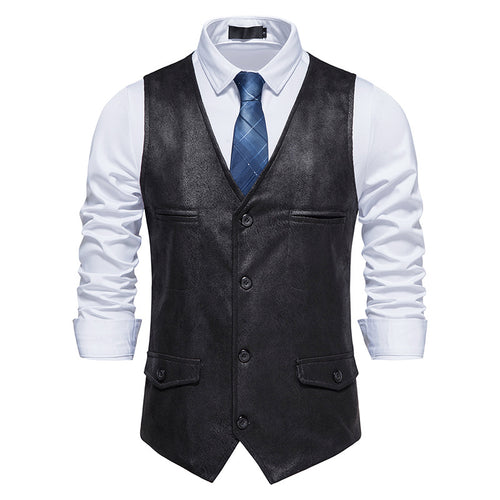 Herren Kunstleder Weste mit modernem Schnitt und praktischen Taschen R&B