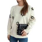 Damen Strickpullover mit floralen Applikationen und lässigem Schnitt R&B