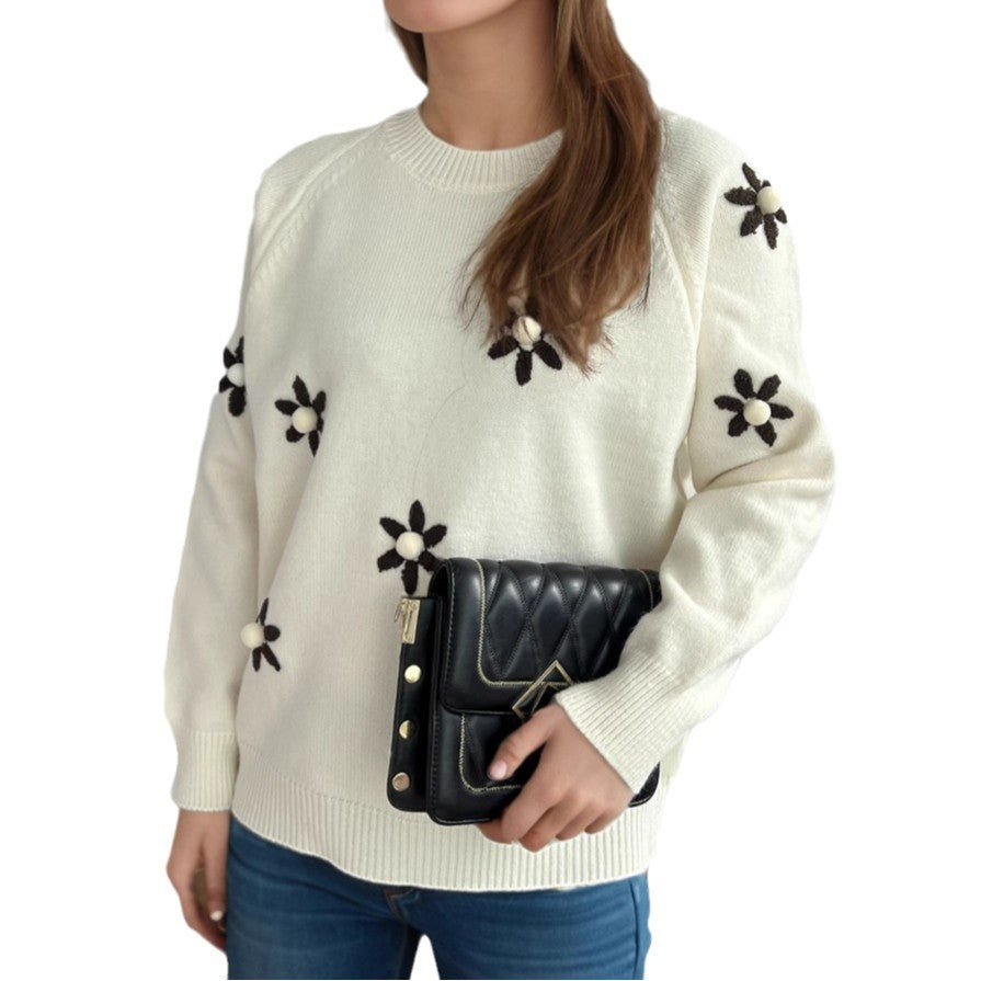 Damen Strickpullover mit floralen Applikationen und lässigem Schnitt R&B