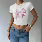Damen Crop-Top mit zartem Schleifenmotiv R&B