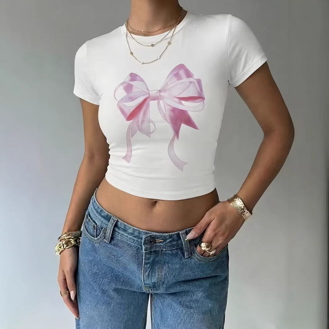 Damen Crop-Top mit zartem Schleifenmotiv R&B