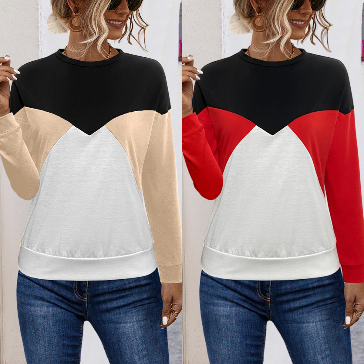 Damen lässiges Sweatshirt mit modischem Farbblock-Design R&B