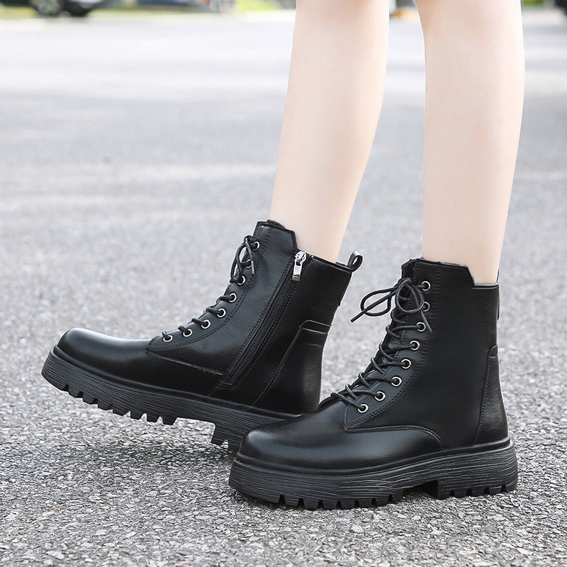 Damen robuste Schnürstiefel mit hoher Sohle und praktischem Design R&B
