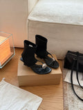 Damen Modische Knöchel-Sandalen mit elastischem Obermaterial und dekorativer Metallschnalle