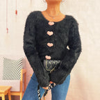 Damen Kuscheliger Strickpullover mit Herzknöpfen R&B