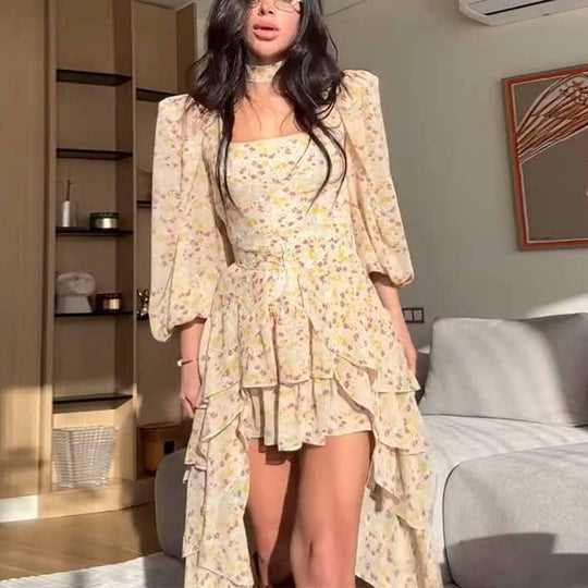 Damen Sommerkleid mit Rüschen und eleganten Puffärmeln R&B