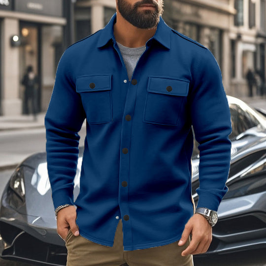 Herren nan Wollmix-Überhemdjacke mit Pattentaschen verdeckter Druckknopfleiste und Hemdkragen R&B