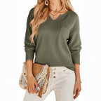 Damen Waffelstruktur Pullover mit tiefem V-Ausschnitt und praktischen Taschen R&B