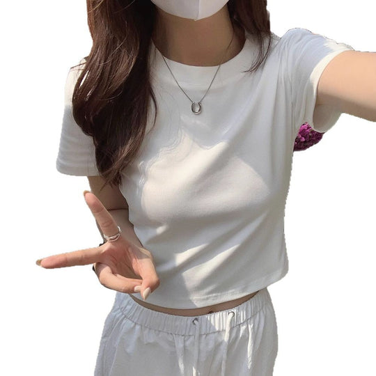 Damen Cropped T-Shirt im modernen Schnitt mit Rundhalsausschnitt und figurbetontem Design