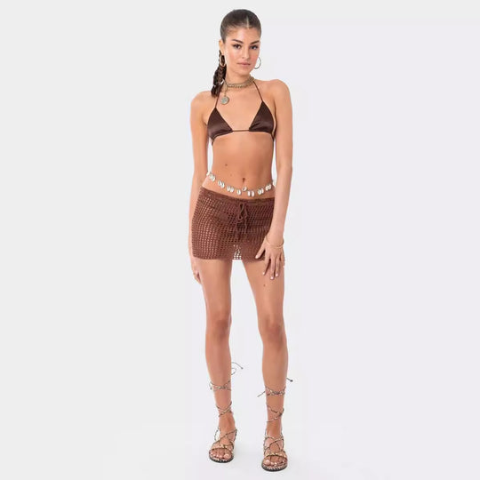 Damen gehäkeltes Strand-Outfit mit verstellbarem Oberteil und Shorts R&B