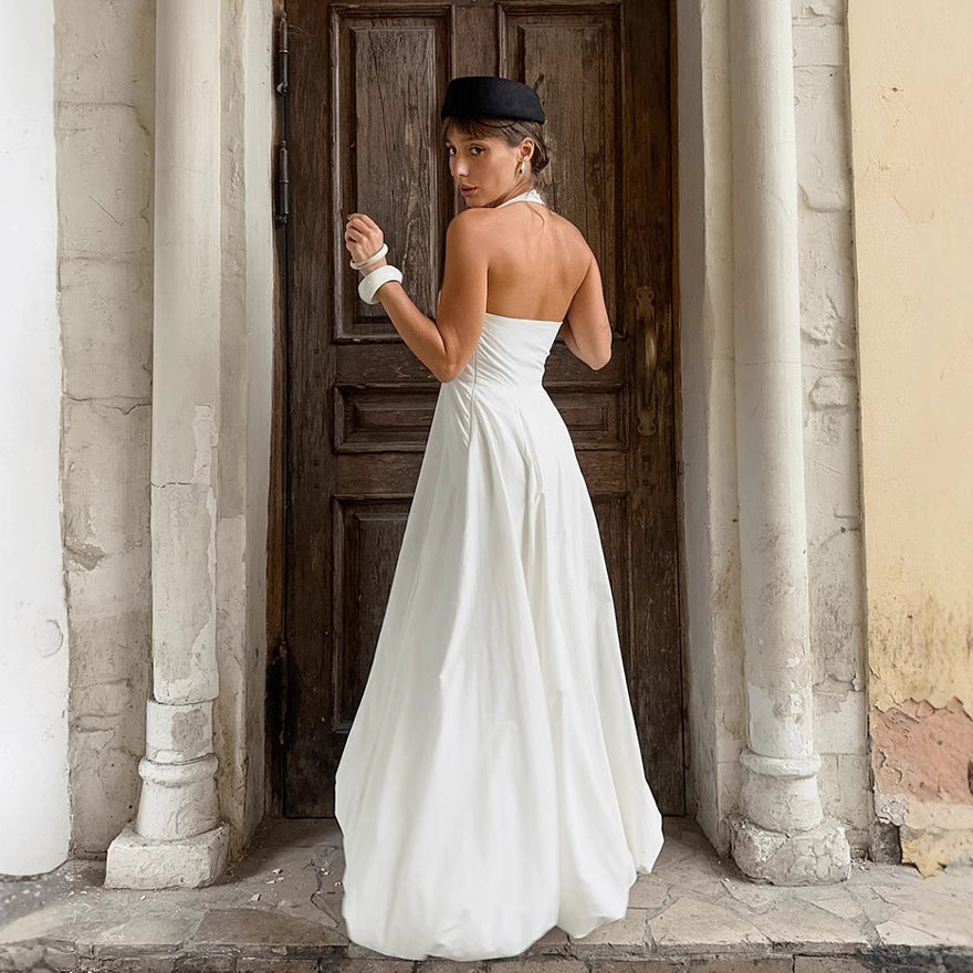 Damen Strapless Mai-Kleid mit elegantem hohem Schlitz und fließendem Rock R&B